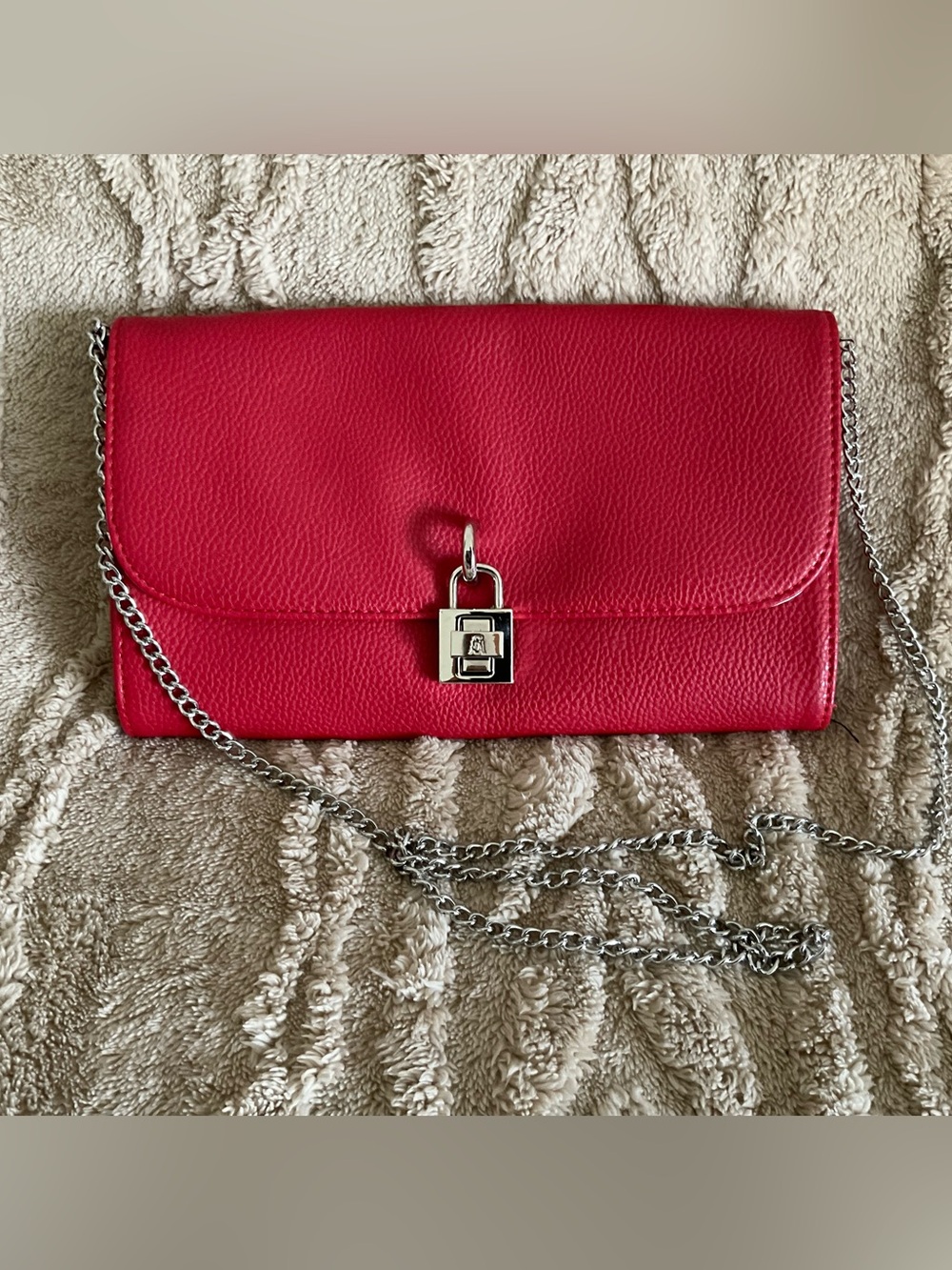Steve Madden Red Leather Chain-Shoulder Clutch